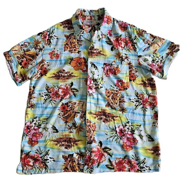 Springfield Shirt Mens L Hawaiian Floral Short Sleeve Button Up Shirt Beach Boho - Picture 13 of 16